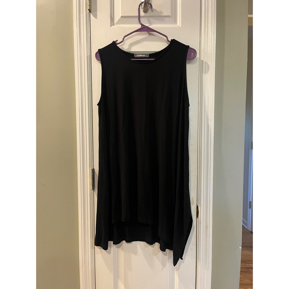 Alembika Black Sleeveless Asymmetrical High Low Lagenlook Tunic Top 5 US XL